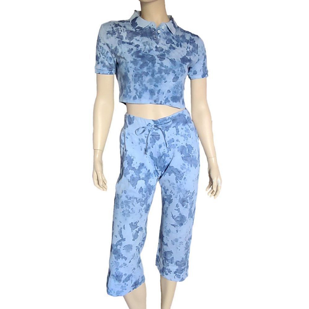 Baby Blue Tie Dye Capri And Crop Top Set